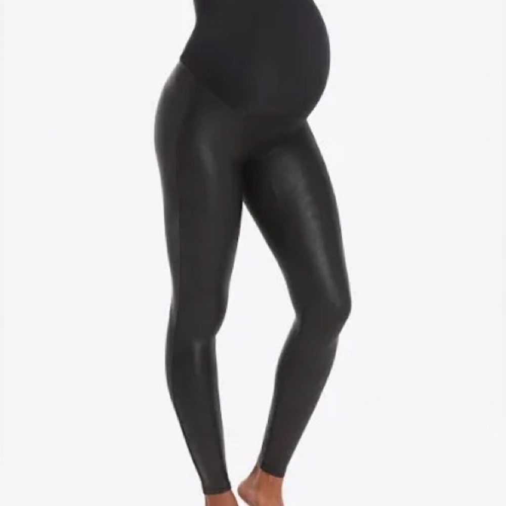 SPANX Mama Faux Leather Leggings very black maternity leggings size medium